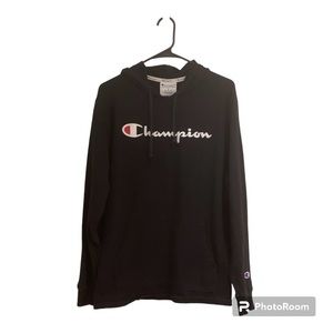 Men’s size large, black, pullover, champion hoodie